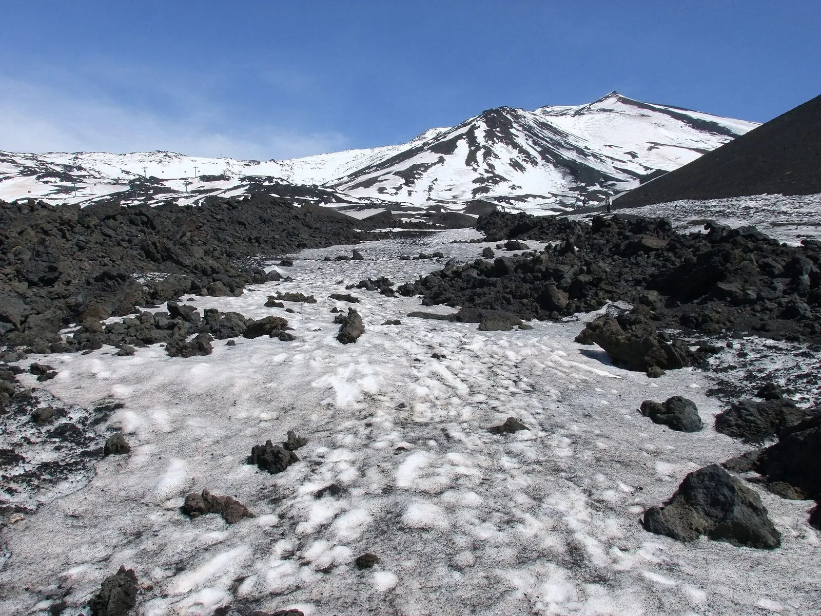 Neve e lava sul versante dell'Etna